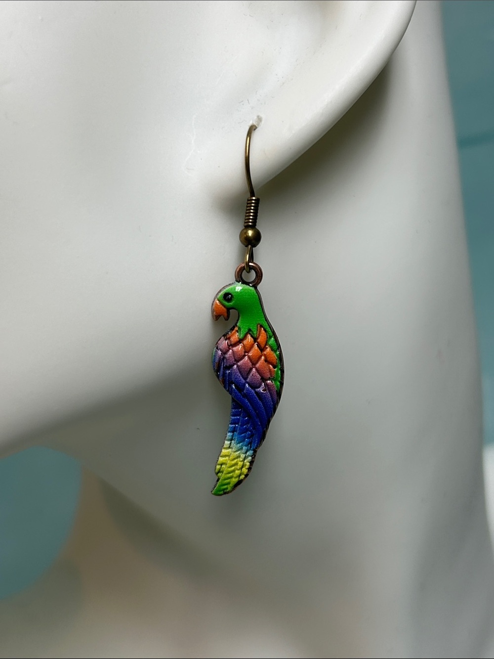 Colorful Parrot Bird Dangle Earring - Green Multicolor